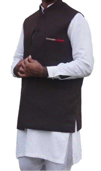 taj Men Waist Coast Indian Men Party Wear Traditional Outfit Ethnic Groom EID RAMADHAN WEDDING DARKBROWN (waist coat, UK, Alpha, XS, S, Regular, Regular)