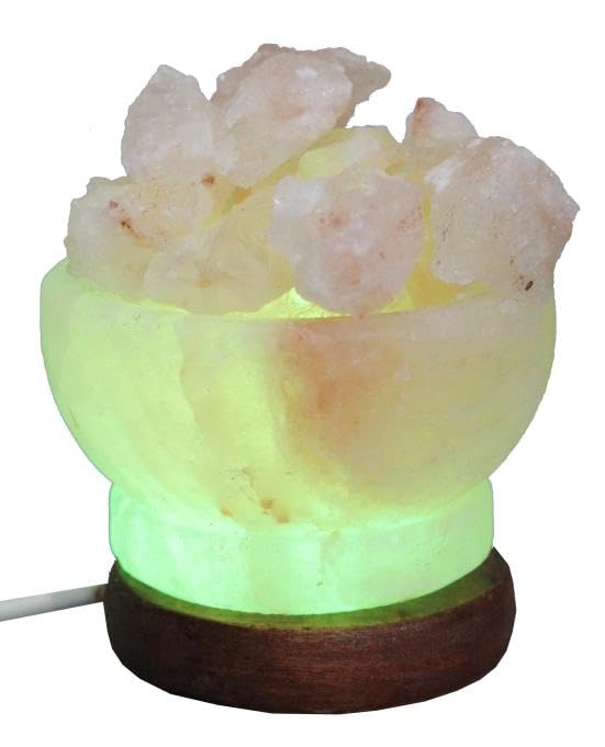 Natural Himalayan USB Bowl Salt Lamp with Crystal Salt Chunks Wood Base Cord & Bulb/Salt Lamps Himalayan Air Purifier Table Lamp
