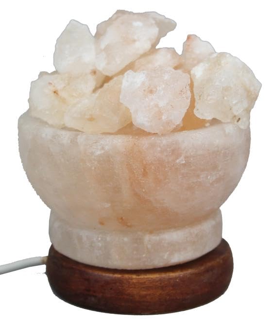 Natural Himalayan USB Bowl Salt Lamp with Crystal Salt Chunks Wood Base Cord & Bulb/Salt Lamps Himalayan Air Purifier Table Lamp