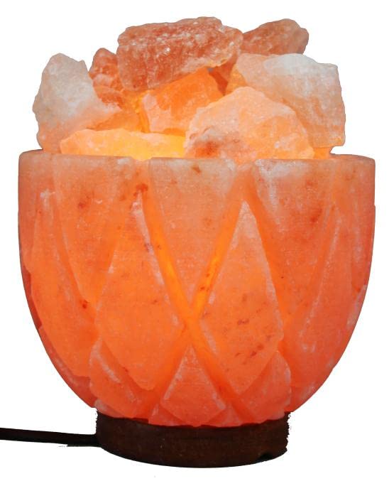 Salt Bowl Lamp with (Crystal Salt Chunks) Himalyan Salt Lamp Rock Salt Illuminant Home Decore Lighting Mood (Craft)