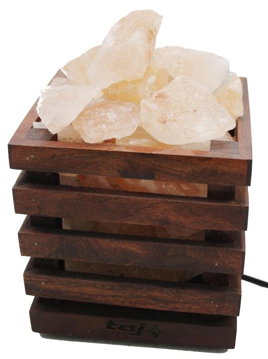 A Luxurious Wooden Basket Salt Lamp 100% Natural Pink Salt Home Decore Wooden Basket Crystal Salt Chunks (Cone)
