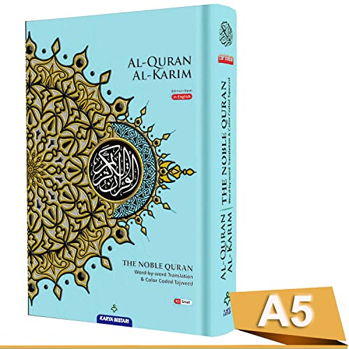 MAQDIS A5 NOBLE Al Quran Word for Word Translation Colour Coded Tajweed Arabic-English Blue