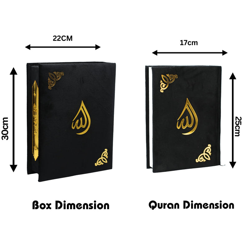 taj Holy Quran VELVET IN A BOX islamic gifts umrah mubarak gifts islamic decor nikkah gifts gifts for muslim women gifts for muslims eid gift set islamic gifts for men (QURAN 14 * 20cm, BLACK)