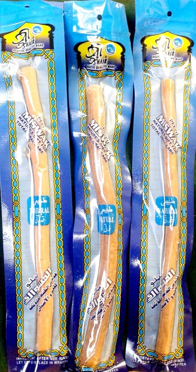 Natural Fresh Moist Vacuum-Packed 8" Miswak (3 Sticks) - Tooth And Gum Care (Natural Flavor)